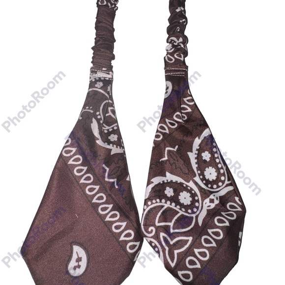 Bandana multi print coffee hair tie scrunchie hand made USA cotton blend trend - Picture 2 of 4